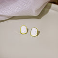 Elegant Cream Enamel Geometric Square Studs With Gold Tone Alloy Rim And S925 Silver Pin Earrings view 2