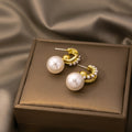 Elegant Luxury Gold Plated Alloy Rhinestone Hoop Studs With Simulated Pearl Drop Earrings view 2