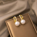 Elegant Luxury Gold Plated Alloy Rhinestone Hoop Studs With Simulated Pearl Drop Earrings view 1