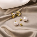 Elegant Luxury Gold Plated Alloy Rhinestone Hoop Studs With Simulated Pearl Drop Earrings view 3