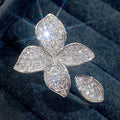 Copper Full Zircon Flower Open Ring For Women, Light Luxury Fine Adjustable Finger Jewelry view 2