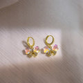 Elegant Gold Alloy Huggie Hoops With Iridescent Heart Crystal Bow Zircon Rhinestone Drop Earrings view 4