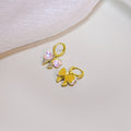 Elegant Gold Alloy Huggie Hoops With Iridescent Heart Crystal Bow Zircon Rhinestone Drop Earrings view 3