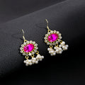 Bohemian Vintage Oval Crystal Rhinestone Pearl Tassel Gold Alloy Statement Jewelry Drop Earrings view 3