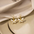 Elegant White Enamel Butterfly Flower Drop Studs Gold Alloy Silver Pin Two Way Luxury Women's Earrings view 2