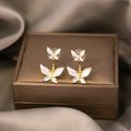 Elegant White Enamel Butterfly Flower Drop Studs Gold Alloy Silver Pin Two Way Luxury Women's Earrings view 1