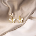 Elegant White Enamel Butterfly Flower Drop Studs Gold Alloy Silver Pin Two Way Luxury Women's Earrings view 3