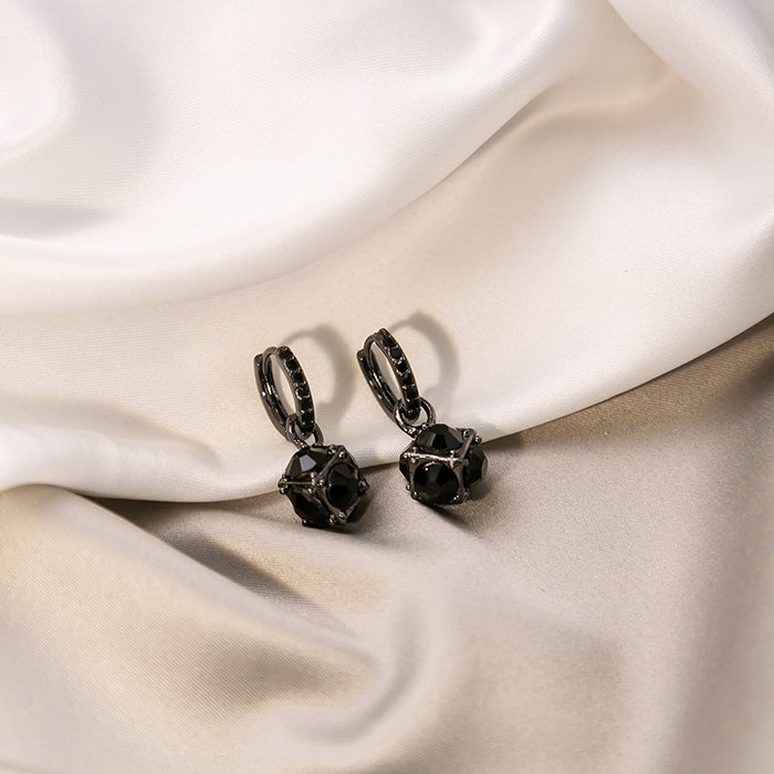 Vintage Square Black Rhinestone Hoop Drop Earrings Luxury Geometric Alloy Dark Style Earrings
