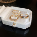 Gold Plated Copper Zircon Pearl Tassel Crisscross Double Layer Open Ring For Women view 1