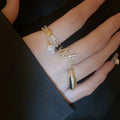 Gold Plated Copper Zircon Pearl Tassel Crisscross Double Layer Open Ring For Women view 4
