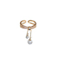 Gold Plated Copper Zircon Pearl Tassel Crisscross Double Layer Open Ring For Women view 5