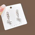 Elegant Luxury Alloy Silver Needle Star Chain Dangle Drop Rhinestone Paved Tassel Charm Earrings view 2