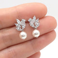 Copper AAA Teardrop Zircon Earrings Simple Leaf Shape Faux Pearl Versatile Drop Earrings For Women view 2