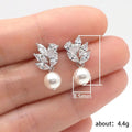 Copper AAA Teardrop Zircon Earrings Simple Leaf Shape Faux Pearl Versatile Drop Earrings For Women view 5