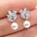 Copper AAA Teardrop Zircon Earrings Simple Leaf Shape Faux Pearl Versatile Drop Earrings For Women view 1