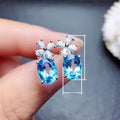 Micro Paved Aquamarine Zircon Flower Drop Earrings, Platinum Plated Copper Stud Earrings view 5
