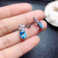 Micro Paved Aquamarine Zircon Flower Drop Earrings, Platinum Plated Copper Stud Earrings view 3