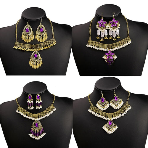 European American Bohemian Tassel Necklace Set, Oversized Vintage Palace Style Accessories
