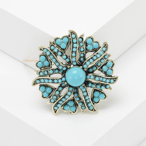 Alloy Turquoise Sunflower Brooch Pin For Vintage Apparel Accessories
