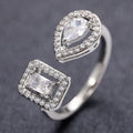 Geometric Teardrop Square Cubic Zirconia Open Ring Light Luxury Adjustable Finger Jewelry view 1