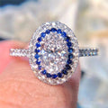 Luxury Blue Diamond Look Oval Zircon Round Wrap Ring For Women, Queen Style Engagement Jewelry view 1