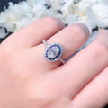 Luxury Blue Diamond Look Oval Zircon Round Wrap Ring For Women, Queen Style Engagement Jewelry view 3