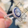 Luxury Blue Diamond Look Oval Zircon Round Wrap Ring For Women, Queen Style Engagement Jewelry view 5