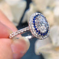 Luxury Blue Diamond Look Oval Zircon Round Wrap Ring For Women, Queen Style Engagement Jewelry view 2