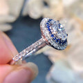 Luxury Blue Diamond Look Oval Zircon Round Wrap Ring For Women, Queen Style Engagement Jewelry view 4