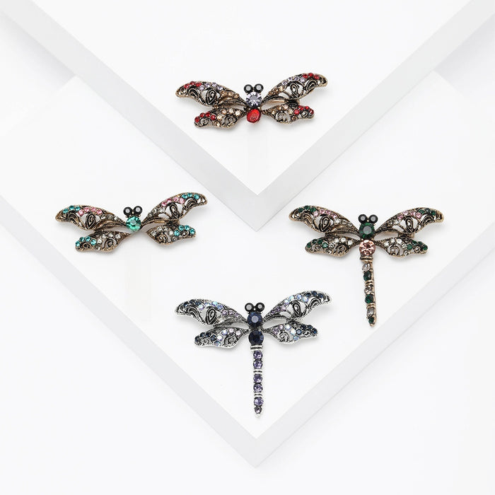 Vintage Alloy Rhinestone Dragonfly Brooch For Clothing Accessories