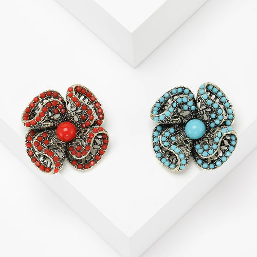 Alloy Turquoise Flower Brooch Pin For Vintage Clothing Decoration