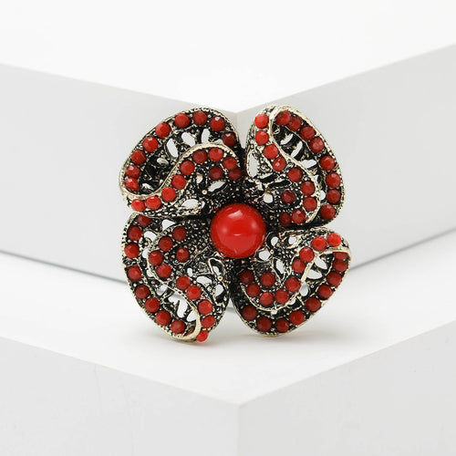 Alloy Turquoise Flower Brooch Pin For Vintage Clothing Decoration