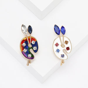 Alloy Enamel Artist Palette Brooch Pin With Rhinestone Fashion Accent