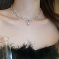 Rhinestone Bow Pearl Alloy Necklace, Fashion Personality Light Luxury Clavicle Choker view 3