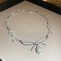 Rhinestone Bow Pearl Alloy Necklace, Fashion Personality Light Luxury Clavicle Choker view 4
