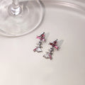 Sweet Cool Pink Zircon Bow Stud Drop Earrings For Women Elegant Alloy Silver Needle Niche Design Earrings view 4