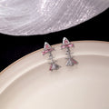 Sweet Cool Pink Zircon Bow Stud Drop Earrings For Women Elegant Alloy Silver Needle Niche Design Earrings view 2