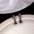 Sweet Cool Pink Zircon Bow Stud Drop Earrings For Women Elegant Alloy Silver Needle Niche Design Earrings view 3