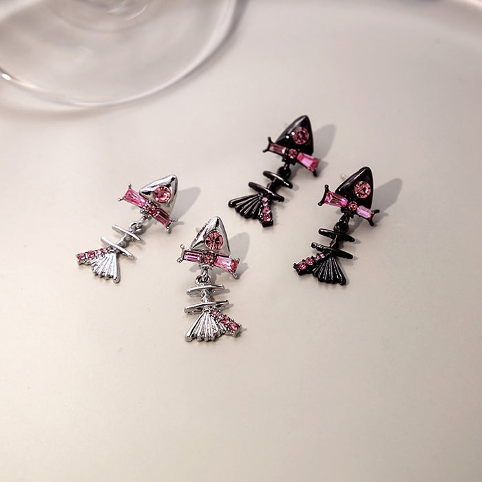 Sweet Cool Pink Zircon Bow Stud Drop Earrings For Women Elegant Alloy Silver Needle Niche Design Earrings