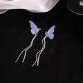Elegant Blue Butterfly Wing Alloy Rhinestone Long Tassel Drop Dangle Sweet Fairy Style Earrings view 2