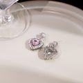 Elegant Pink Heart Zircon Rhinestone Pearl Drop Stud Earrings Luxury Alloy Silver Needle Earrings view 4