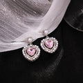 Elegant Pink Heart Zircon Rhinestone Pearl Drop Stud Earrings Luxury Alloy Silver Needle Earrings view 2