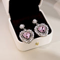 Elegant Pink Heart Zircon Rhinestone Pearl Drop Stud Earrings Luxury Alloy Silver Needle Earrings view 1