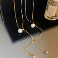 Minimalist Copper Pearl Snake Chain Adjustable Round Bead Clavicle Necklace For Women view 2