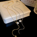 Minimalist Copper Pearl Snake Chain Adjustable Round Bead Clavicle Necklace For Women view 4