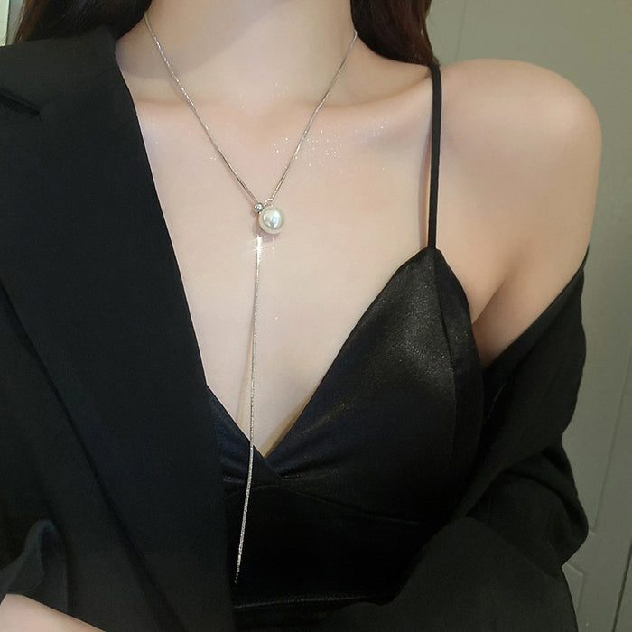 Minimalist Copper Pearl Snake Chain Adjustable Round Bead Clavicle Necklace For Women