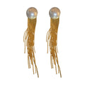 Light Luxury Metal Geometric Round Long Tassel Drop Earrings With Silver Needle For Women view 5