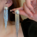 Light Luxury Metal Geometric Round Long Tassel Drop Earrings With Silver Needle For Women view 4