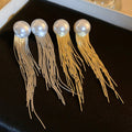 Light Luxury Metal Geometric Round Long Tassel Drop Earrings With Silver Needle For Women view 1