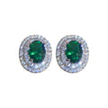 Oval Green Emerald Zircon Copper Stud Earrings With Silver Pins, Retro Geometric Light Luxury Style view 5